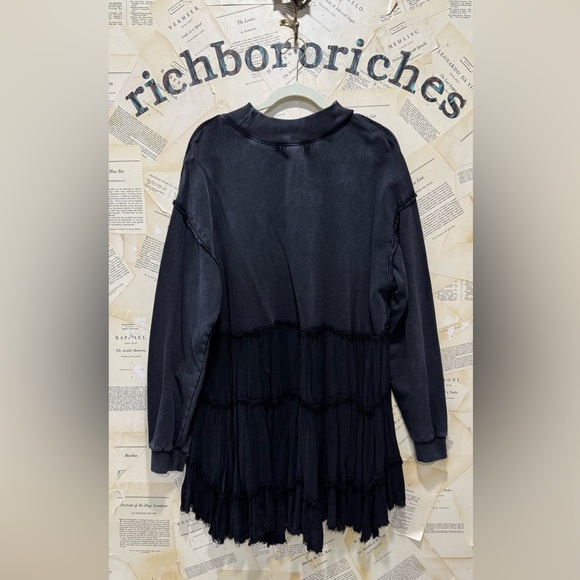 Free People Pixie Sweatshirt Tunic Dress Tiered Ruffled Oversized Wash black - Picture 9 of 9